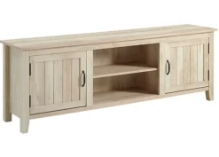 Tv Stands & Media Consoles-Kirkland's Home White Wood Grooved Door Tv Stand Ivory