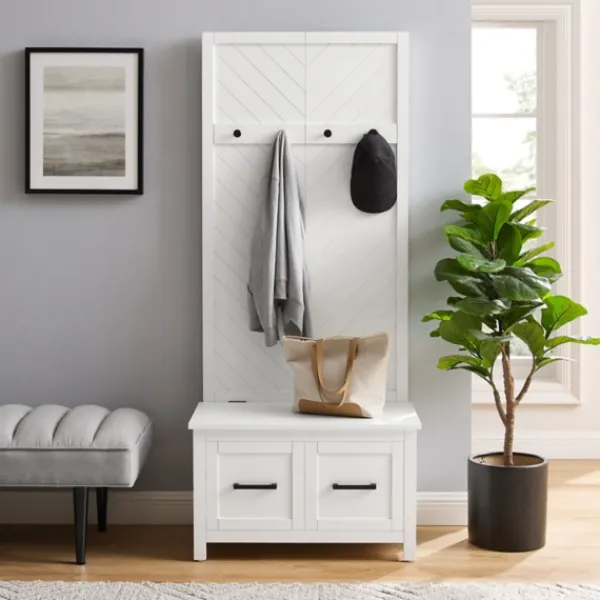 Entryway Furniture-Kirkland's Home White Wood Herringbone Hall Tree