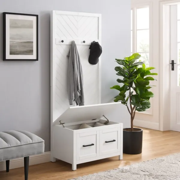 Entryway Furniture-Kirkland's Home White Wood Herringbone Hall Tree