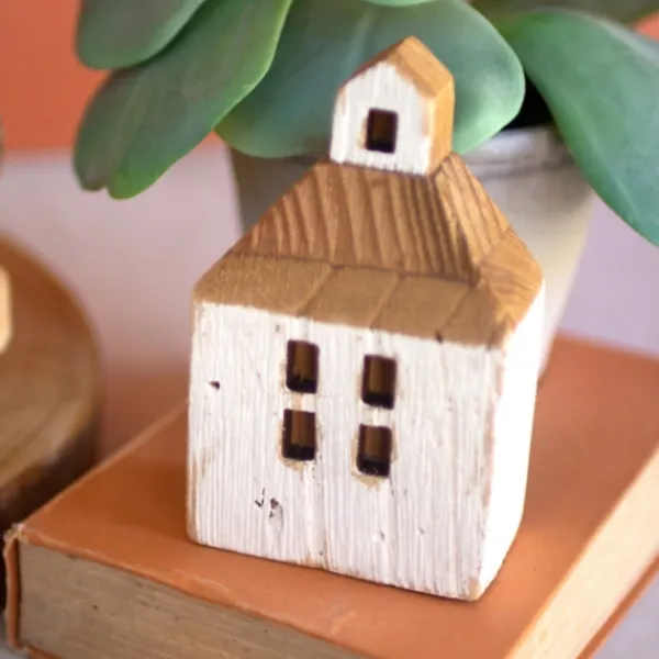 Statues & Figurines-Kirkland's Home White Wood House Figurines, Set Of 3 White/Brown