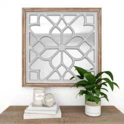 Decorative Mirrors-Kirkland's Home White Wood Lattice Overlay Mirror, 30X30 In.