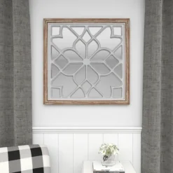 Decorative Mirrors-Kirkland's Home White Wood Lattice Overlay Mirror, 30X30 In.