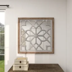 Decorative Mirrors-Kirkland's Home White Wood Lattice Overlay Mirror, 30X30 In.
