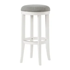 Bar Stools & Counter Height Stools-Kirkland's Home White Wood Linen Upholstered 2-Pc. Bar Stool Set Gray