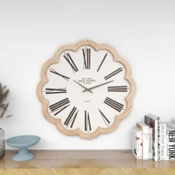 Clocks-Kirkland's Home White Wood Scalloped Frame Wall Clock