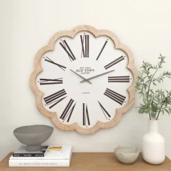 Clocks-Kirkland's Home White Wood Scalloped Frame Wall Clock