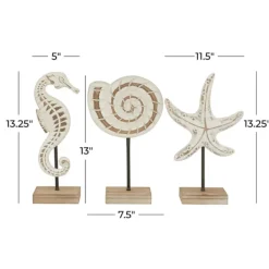 Statues & Figurines-Kirkland's Home White Wood Sea Creature Statues, Set Of 3 Tan/White