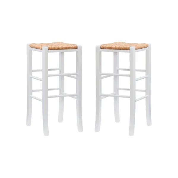 Bar Stools & Counter Height Stools-Kirkland's Home White Wood Seagrass Backless 2-Pc. Bar Stool Set Tan