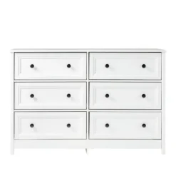 Dressers & Chests-Kirkland's Home White Wood Six Framed Drawers Dresser