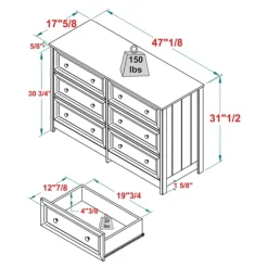Dressers & Chests-Kirkland's Home White Wood Six Framed Drawers Dresser