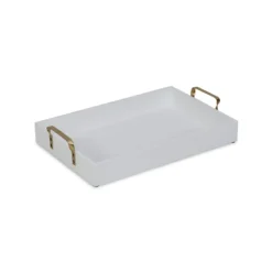 Decorative Trays-Kirkland's Home White Wood Tray With Gold Handles White/Gold