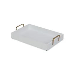 Decorative Trays-Kirkland's Home White Wood Tray With Gold Handles White/Gold