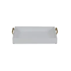 Decorative Trays-Kirkland's Home White Wood Tray With Gold Handles White/Gold