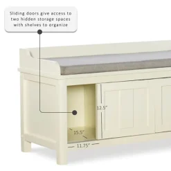 Benches & Ottomans-Kirkland's Home White Wood Upholstered Storage Bench White/Gray