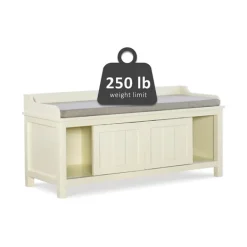 Benches & Ottomans-Kirkland's Home White Wood Upholstered Storage Bench White/Gray
