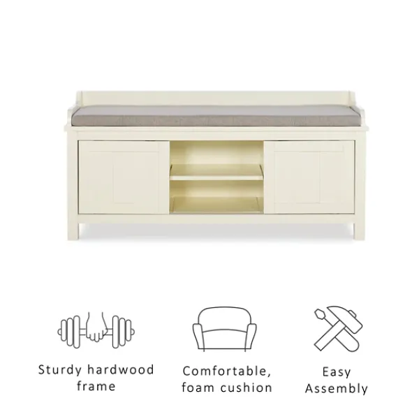 Benches & Ottomans-Kirkland's Home White Wood Upholstered Storage Bench White/Gray
