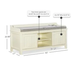 Benches & Ottomans-Kirkland's Home White Wood Upholstered Storage Bench White/Gray