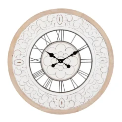Clocks-Kirkland's Home White Wood Vintage Farmhouse Clock