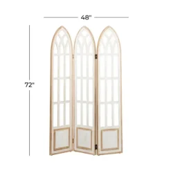 Decorative Accents-Kirkland's Home White Wood Windowpane 3-Panel Room Divider White/Tan