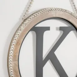 Monogram Wall Decor-Kirkland's Home Whitewash Bead Trim Monogram K Plaque Tan/Black/White
