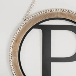 Monogram Wall Decor-Kirkland's Home Whitewash Bead Trim Monogram P Plaque Tan/Black/White