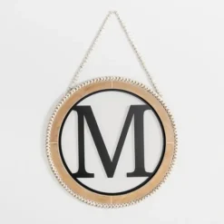 Monogram Wall Decor-Kirkland's Home Whitewash Bead Trim Monogram M Plaque Tan/Black/White