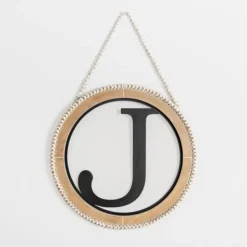Monogram Wall Decor-Kirkland's Home Whitewash Bead Trim Monogram J Plaque Tan/Black/White