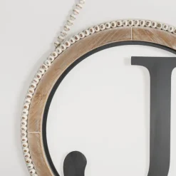 Monogram Wall Decor-Kirkland's Home Whitewash Bead Trim Monogram J Plaque Tan/Black/White