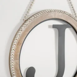 Monogram Wall Decor-Kirkland's Home Whitewash Bead Trim Monogram J Plaque Tan/Black/White