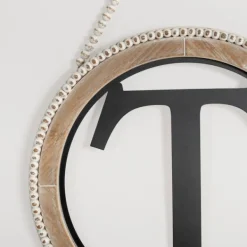 Monogram Wall Decor-Kirkland's Home Whitewash Bead Trim Monogram T Plaque Tan/Black/White