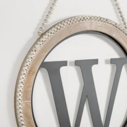 Monogram Wall Decor-Kirkland's Home Whitewash Bead Trim Monogram W Plaque Tan/Black/White