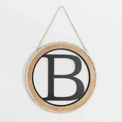 Monogram Wall Decor-Kirkland's Home Whitewash Bead Trim Monogram B Plaque Tan/Black/White