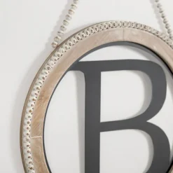 Monogram Wall Decor-Kirkland's Home Whitewash Bead Trim Monogram B Plaque Tan/Black/White