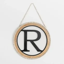 Monogram Wall Decor-Kirkland's Home Whitewash Bead Trim Monogram R Plaque Tan/Black/White