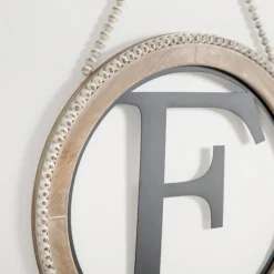 Monogram Wall Decor-Kirkland's Home Whitewash Bead Trim Monogram F Plaque Tan/Black/White