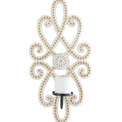 Sconces-Kirkland's Home Whitewash Beaded Scroll Sconce