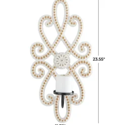 Sconces-Kirkland's Home Whitewash Beaded Scroll Sconce