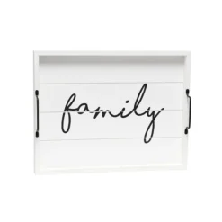 Decorative Trays-Kirkland's Home Whitewash Family Wooden Tray White/Black