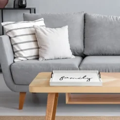 Decorative Trays-Kirkland's Home Whitewash Family Wooden Tray White/Black