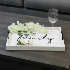 Decorative Trays-Kirkland's Home Whitewash Family Wooden Tray White/Black