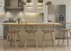 Bar Stools & Counter Height Stools-Kirkland's Home Whitewash Poplar Wood Swivel Counter Stool Tan