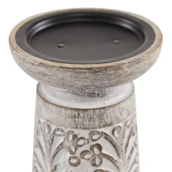 Candle Holders-Kirkland's Home Whitewashed Brown Carved Candle Holders, Set Of 3 White/Brown
