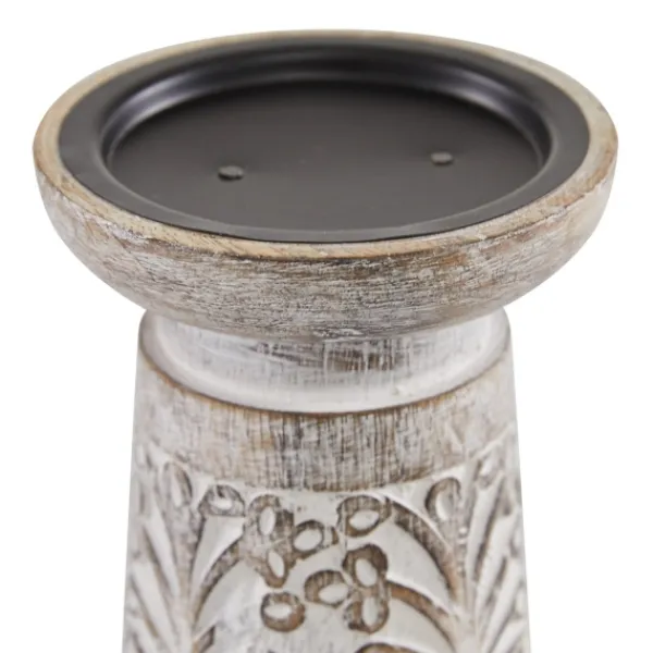 Candle Holders-Kirkland's Home Whitewashed Brown Carved Candle Holders, Set Of 3 White/Brown