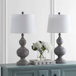 Table Lamps-Kirkland's Home Whitewashed Brown Carved 2-Pc. Table Lamp Set Ivory