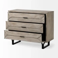 Dressers & Chests-Kirkland's Home Whitewashed Brown 3-Drawer Wood Chest