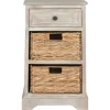 Accent & End Tables-Kirkland's Home Whitewashed Brown Wood Side Table With Baskets White/Brown