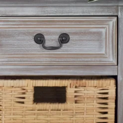 Entryway Furniture-Kirkland's Home Whitewashed Cabinet With Rattan Baskets Brown