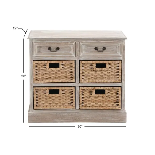 Entryway Furniture-Kirkland's Home Whitewashed Cabinet With Rattan Baskets Brown