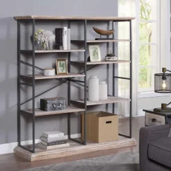 Bookshelves-Kirkland's Home Whitewashed Etagere Industrial Bookshelf