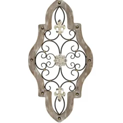 Wall Plaques-Kirkland's Home Whitewashed Framed Metal Quatrefoil Plaque Brown